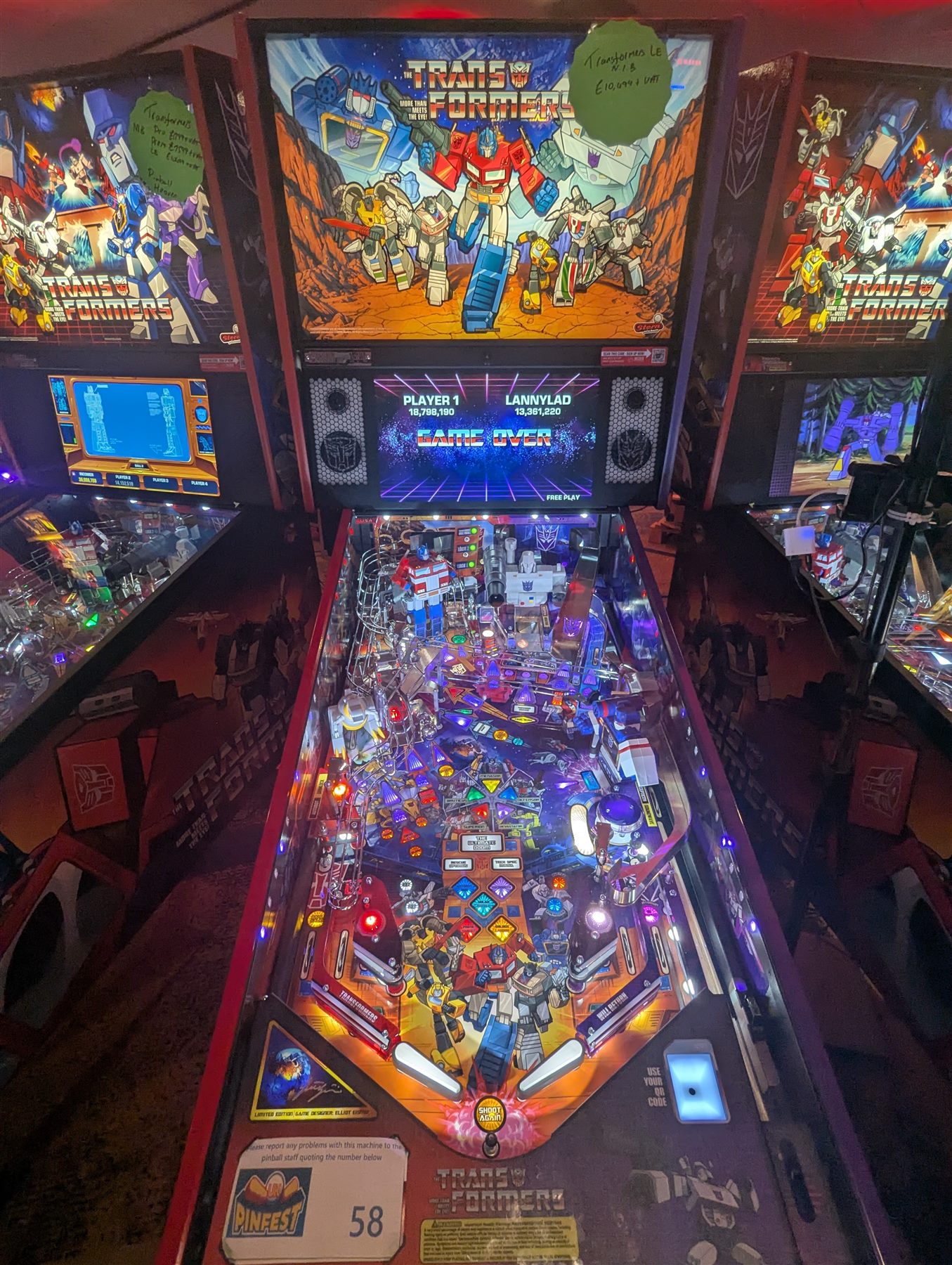 Transformers pinball machine on display at UK Pinfest